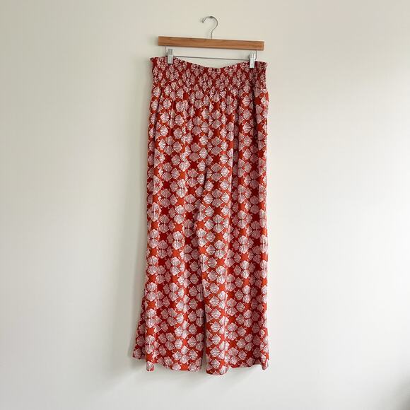Anthropologie Maeve Printed Wide Leg Pull On Sea Shell Red Orange Pants, Large - Picture 5 of 13